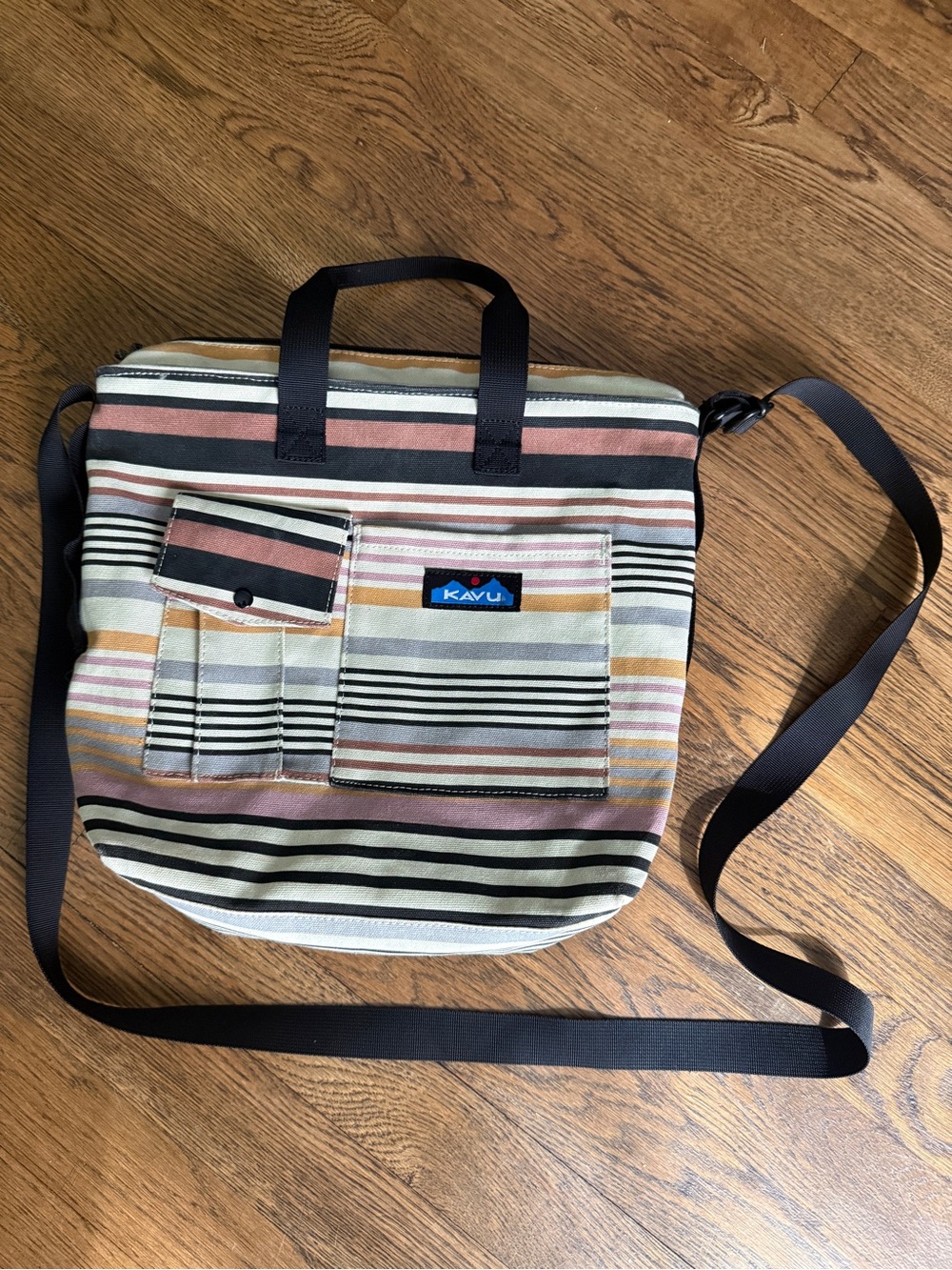 KAVU Striped Canvas Crossbody Tote Adjustable Strap